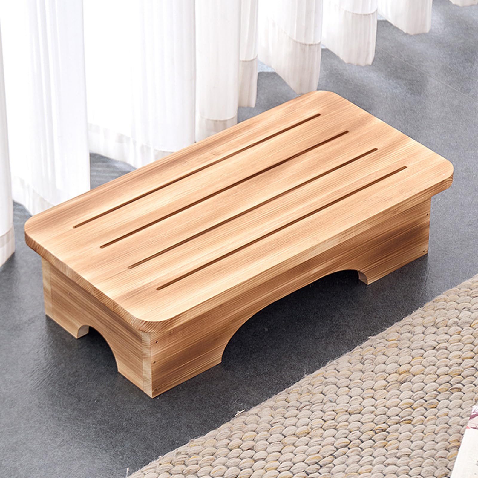 Taburete de madera maciza, estético, natural, para uso doméstico, multiusos, reposapiés, compacto, para sala de estar
