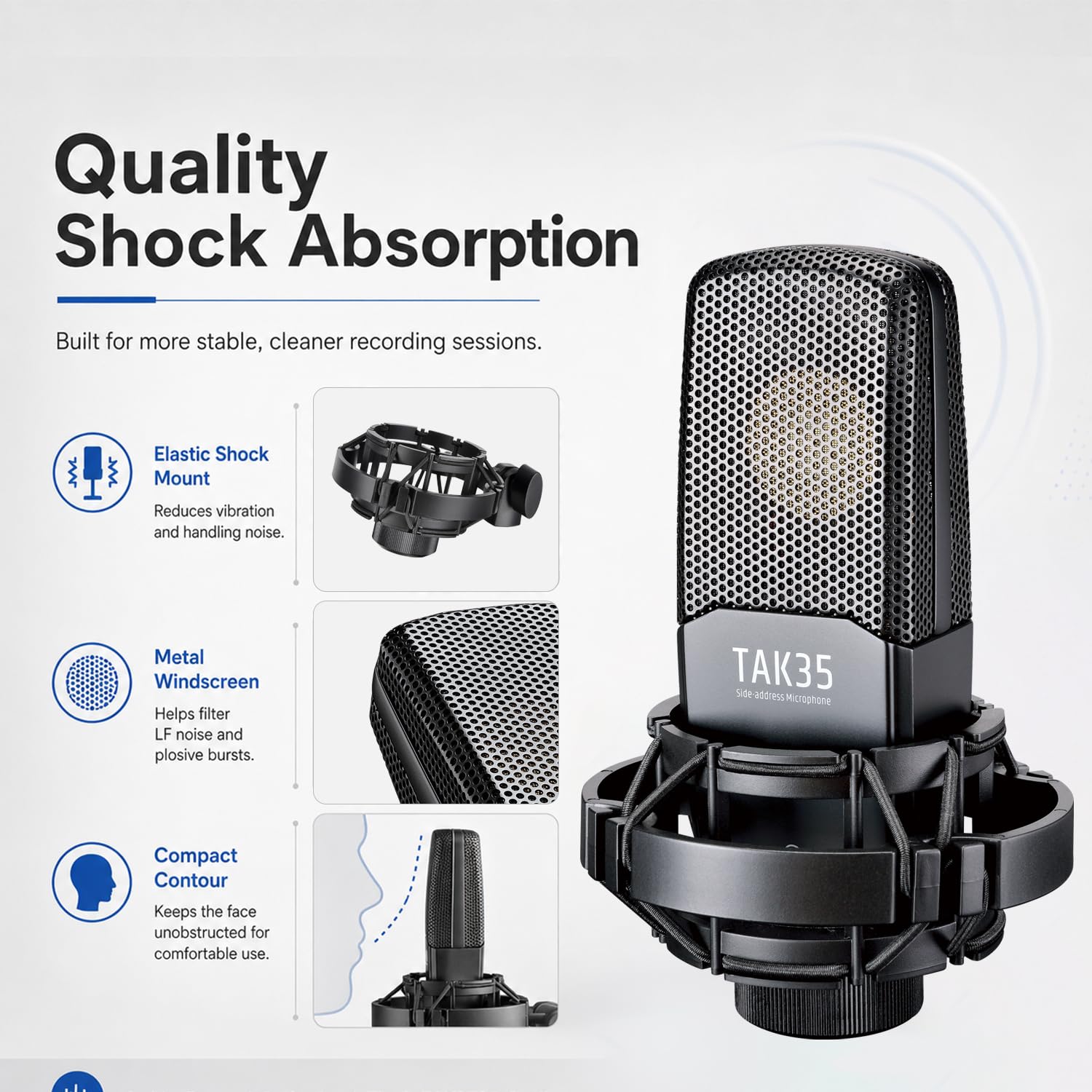 Takstar Micrófono de condensador XLR, micrófono profesional de grabación de estudio con soporte de choque para transmisiones, podcasting, video, transmisión, YouTube, grabación de instrumentos vocales