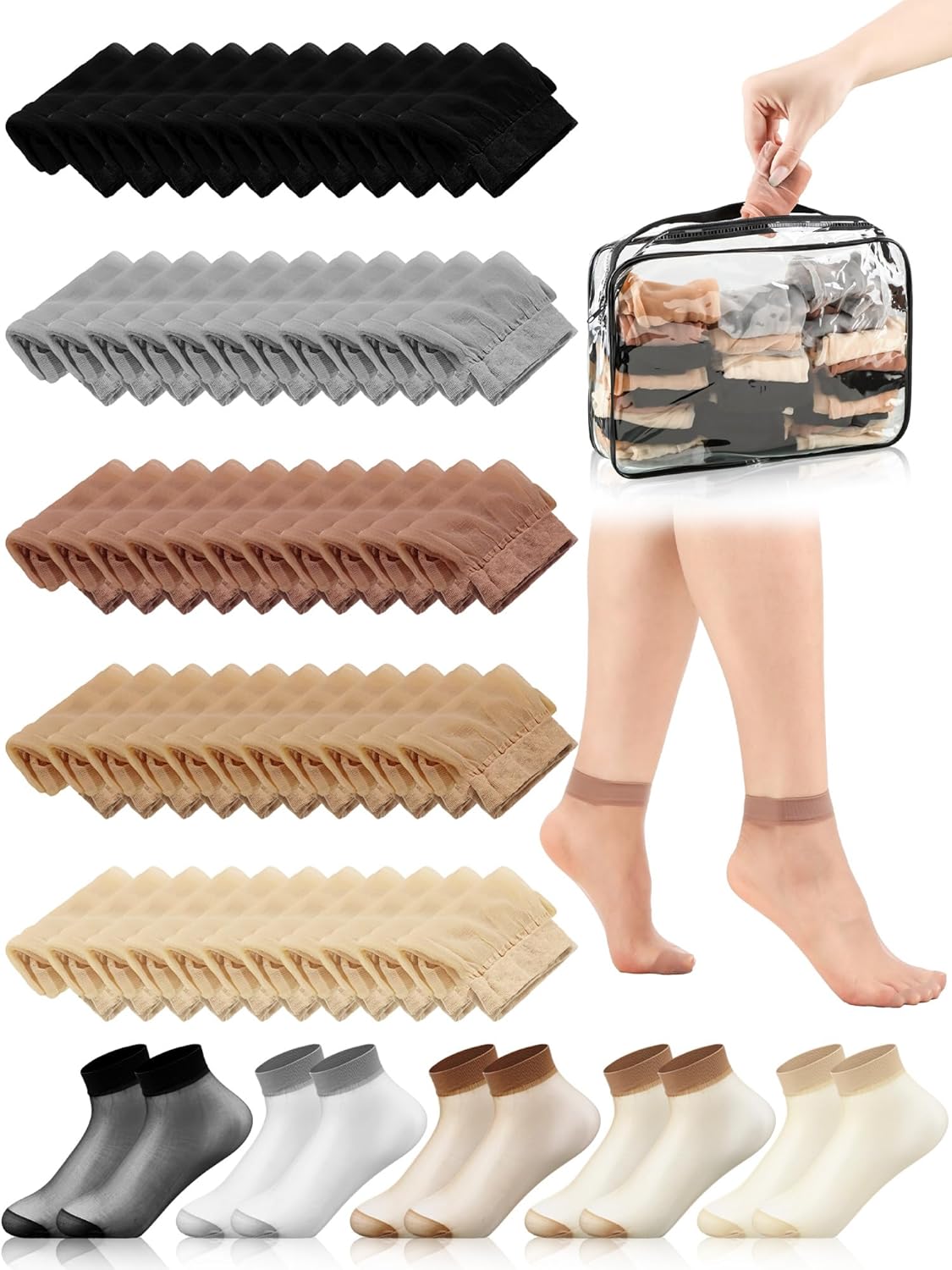 Xtinmee 400 Pieces 200 Pairs Women's Ankle Nylon Socks Disposable Foot Socks Sheer