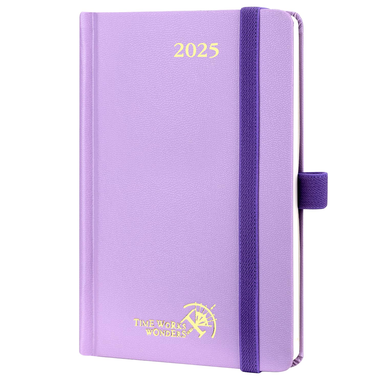 POPRUN Agenda 2025 Semana Vista Bolsillo 16 x 10,5 cm, Tapa Dura en Planificador Semana Vista 12 Meses de Ene 2025 - Dic 2025, Banda elástica, Papel Certificado FSC® 100 GSM, Violet Claro