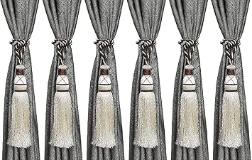 Broom Decor Polyester 6 Piece Curtain Home Decorative Tassel Tie-Backsfor Home Room, Kitchen Door and Window (Set of 6)