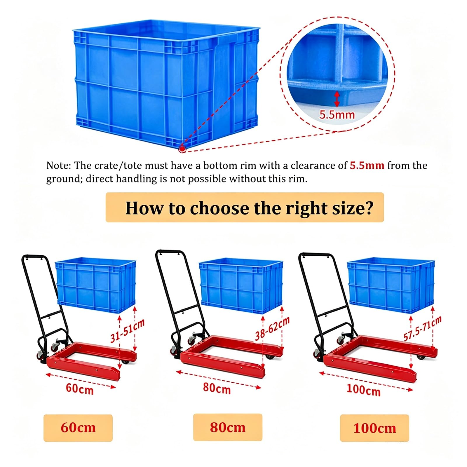 Chariot de manutention Polyvalent (capacité 200 kg / 440 LB) – Transpalette Portable à Levage au Pied – Chariot réglable pour Le Transport de caisses et paniers(100cm/39.3in)