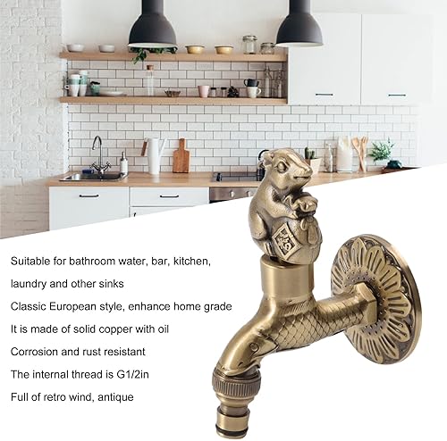 Miniatura 2 de Tissting Grifo de agua montado en la pared G12, material de latón, diseño vintage de dragón chino, grifo de cocina, grifo de lavadora, grifo de