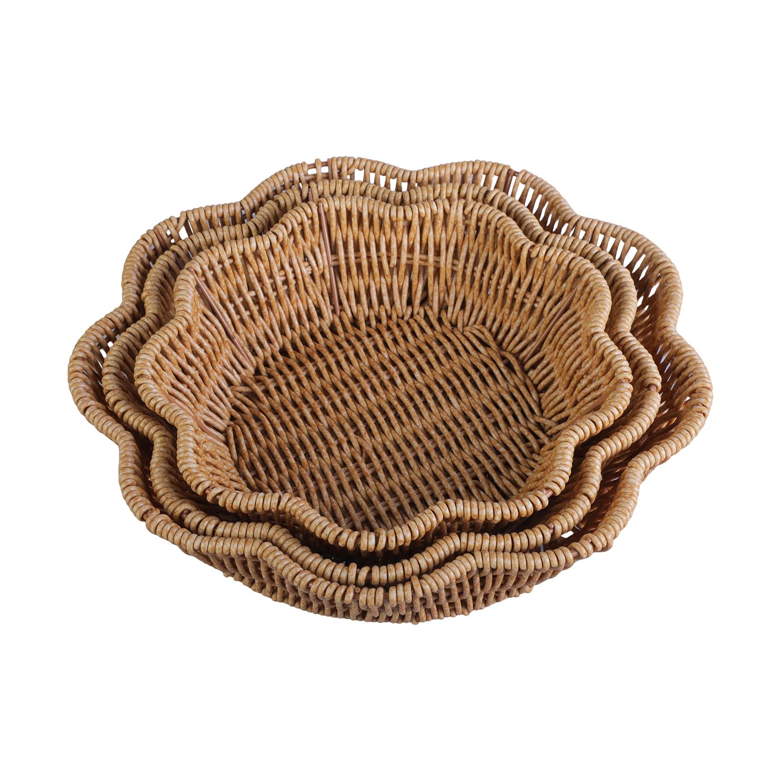 MICFENY 3pcs Imitation Rattan Woven Snacks Storage Basket Multipurpose Round Shaped Bread Fruit Serving Tray Desktop Candy Plate