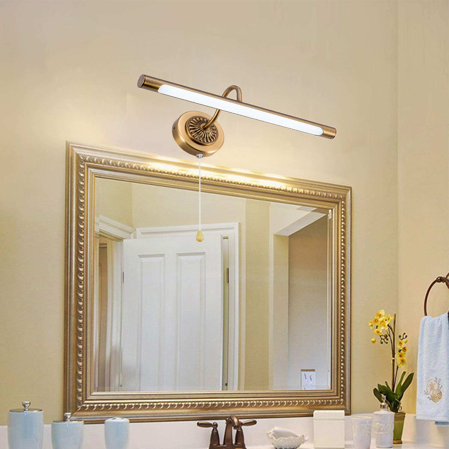 ACMHNC LED Spiegelleuchte Badezimmer Mit Schalter, Vintage Bad Spiegellampe Schminktisch Spiegel Schminklicht Make-Up Light 4000K,240 ° Drehbar Badlampe, IP44 Wandleuchte Innen Retro,Brown bronze/45cm
