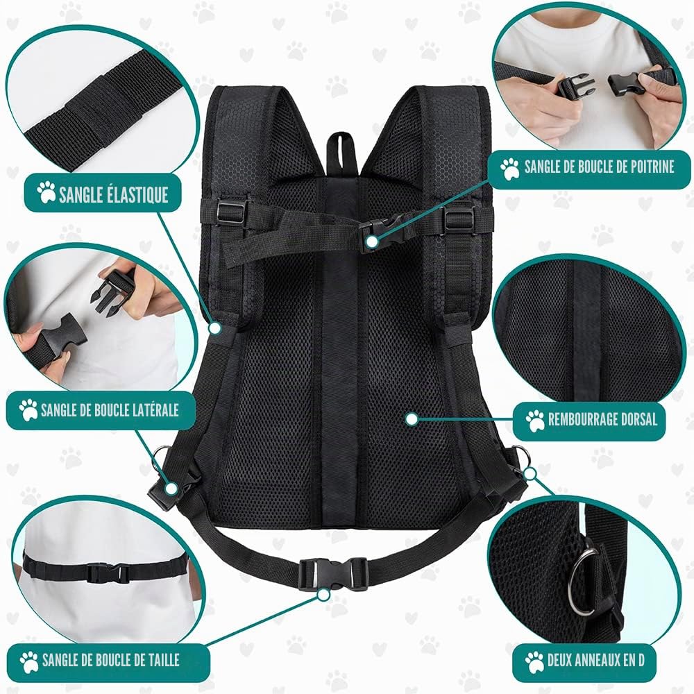 PetAmi Sac à Dos de Transport Avant pour Chiens et Chats, Sac de Transport réglable et ventilé pour randonnée, Camping, Voyage, Sac de Transport pour Chien, Chiot et Chat de Petite, Moyenne Taille