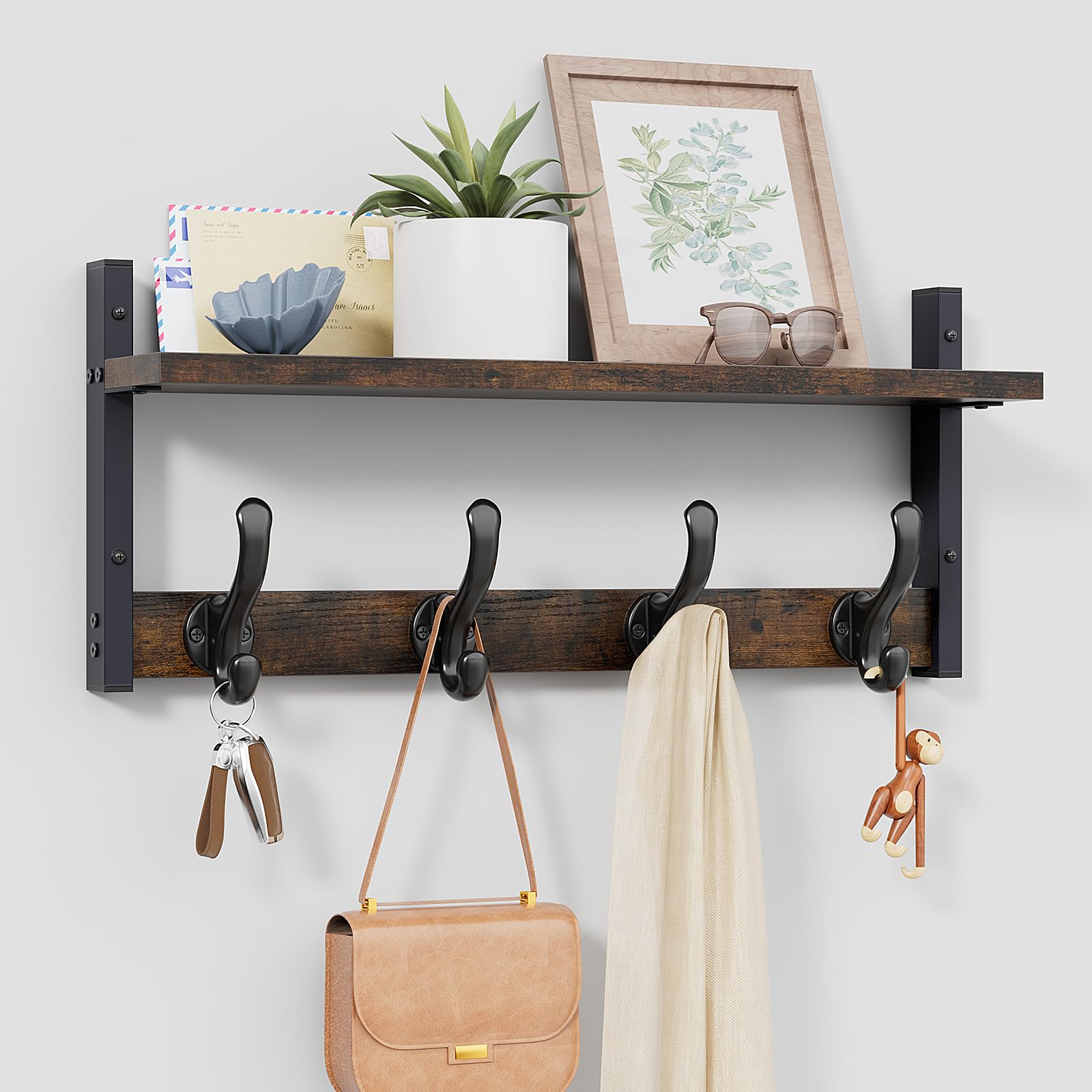 Tatub 20' Rustic Coat Rack Wall Mount with Shelf