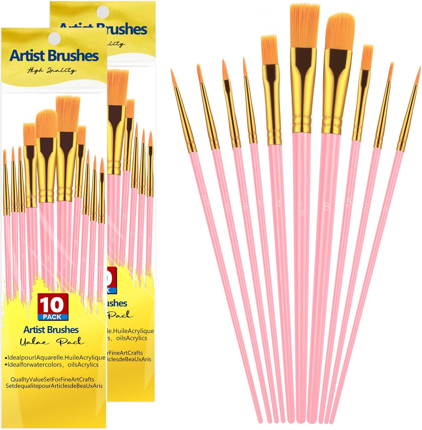 20Pcs Black Mixed Set of Paint Brush for Acrylic, Oil, and Watercolor Painting, Nylon Hair Brushes for Art Projects and Detailing