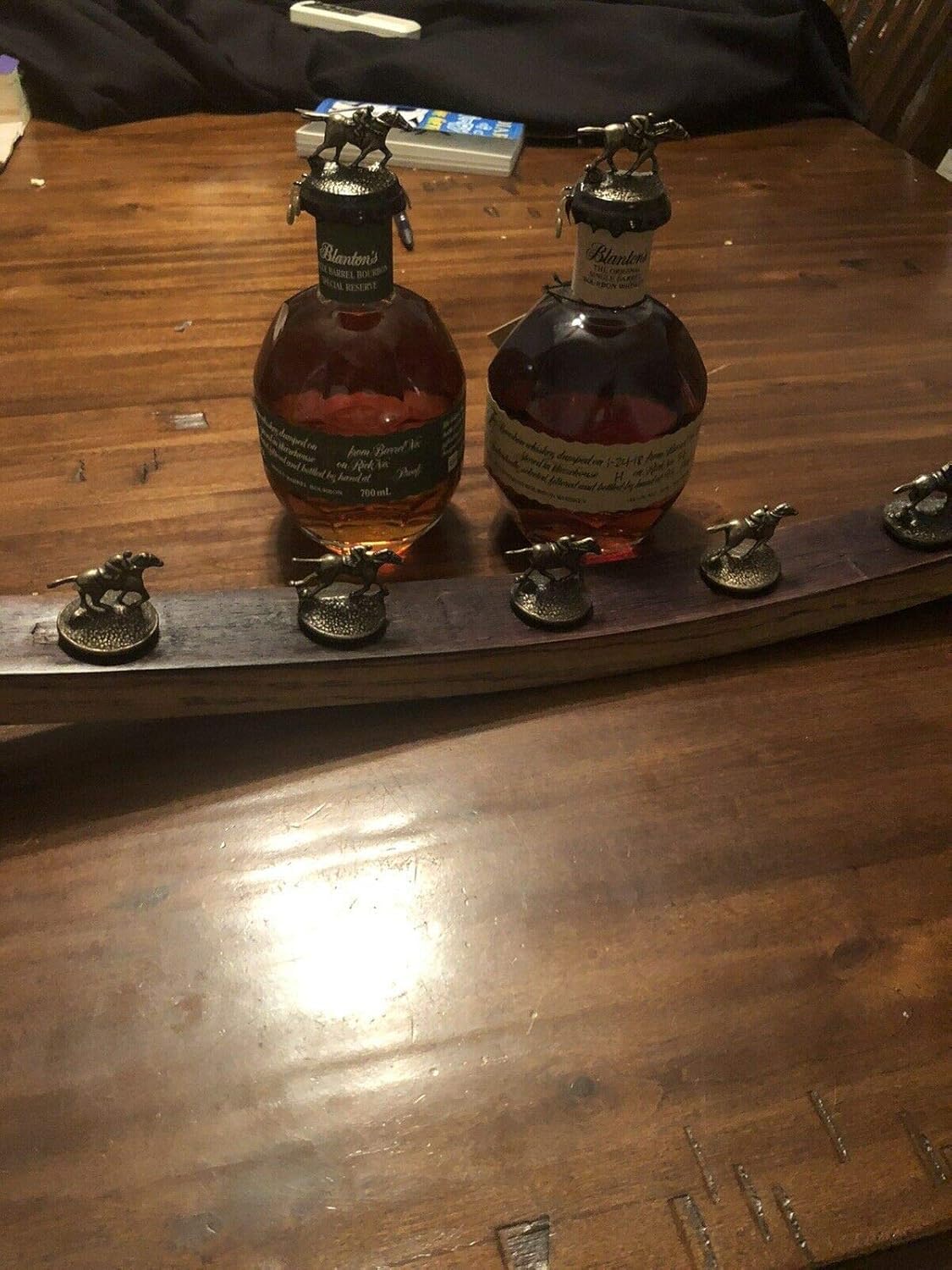 Personalized Bourbon Whiskey Cork Stopper Display From An Oak Barrel Stave, Fits Blanton's Horse Cork Stoppers