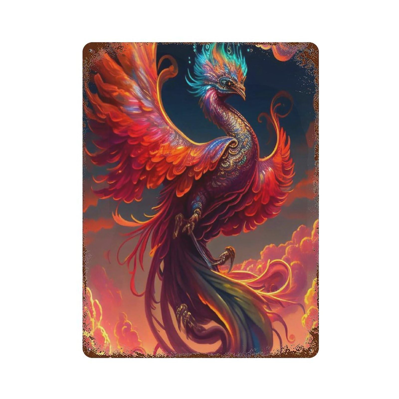 Rust Effect Phoenix Rising Mythical Firebird Artwork -1 Rusty Metal Tin Sign 15.7"x11.8", Shabby Chic Decor for Garage, Bar And Workshop Decor