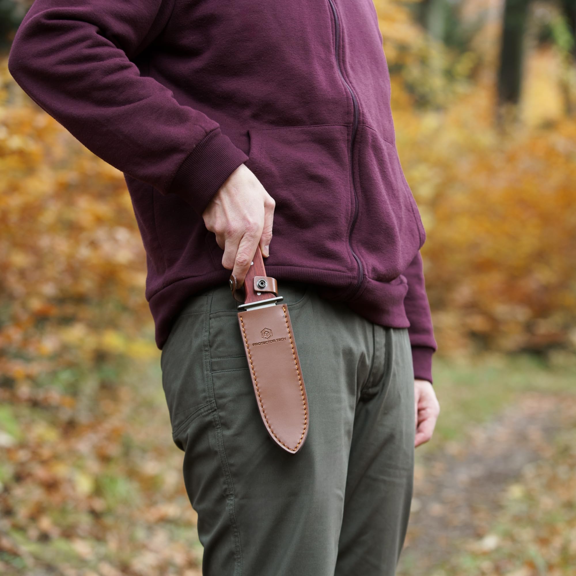 Couteau de Jardin – Couteau en Acier Inoxydable pour Jardinage, Aménagement paysager et Excavation (avec Manche en Bois Rouge et étui Marron)