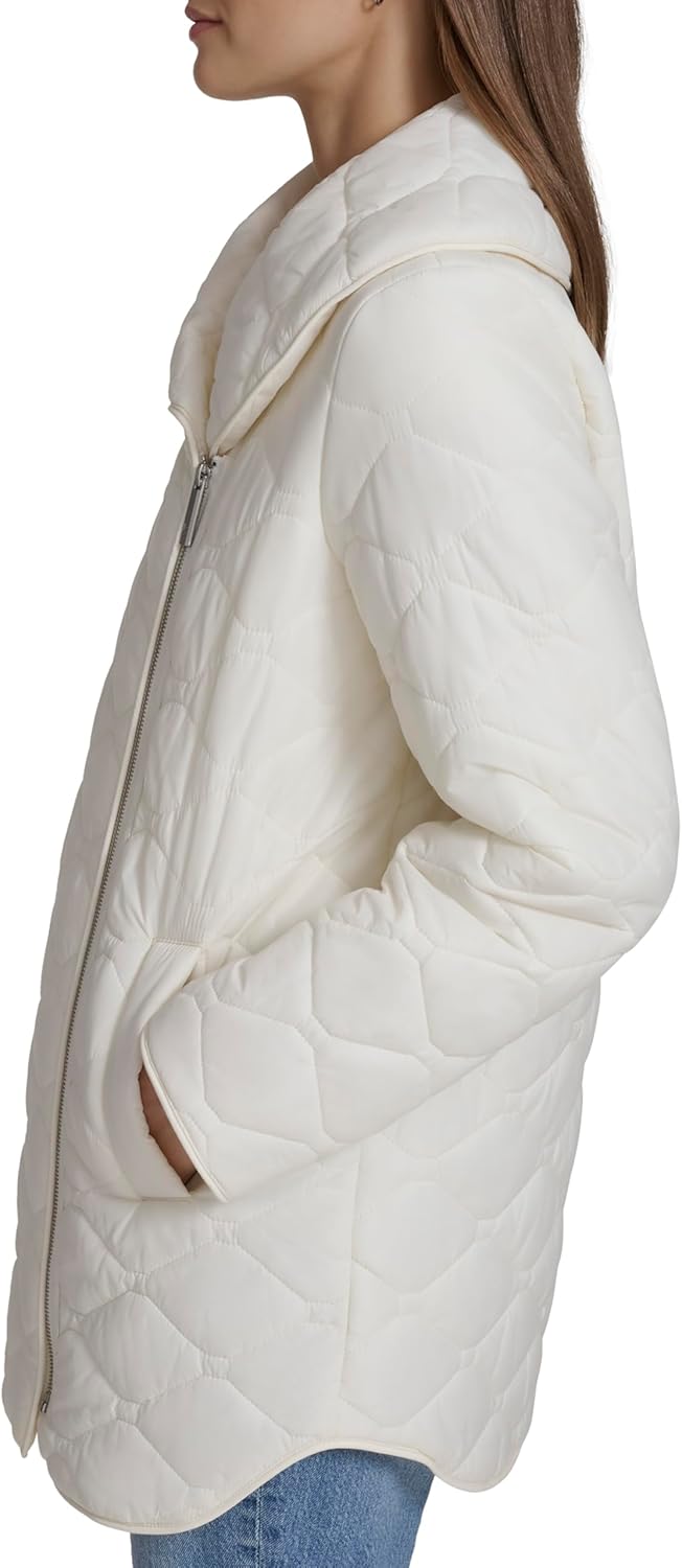 Andrew Marc womens Tunic Length Foldover Collar Quilted Jacket - Image 3