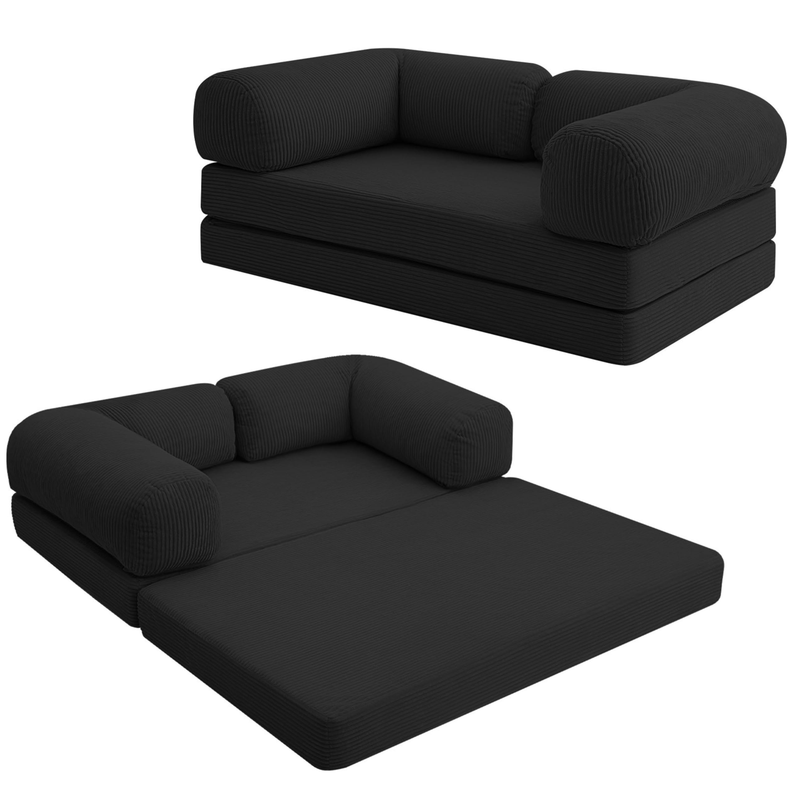 Sofá cama 4 en 1 con colchón plegable y sillón modular negro para salón