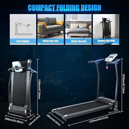 Miniatura 7 de Cinta de correr plegable para el hogar con monitor LCD motorizado, máquina de correr eléctrica con función de seguridad de parada automática