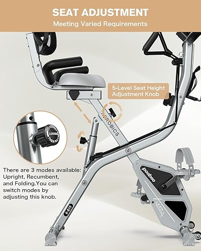 Vista 14 de pooboo - Bicicleta estática plegable, bicicleta fija para fitness, de interior, magnética, resistencia ajustable de 8 niveles, soporte de botella
