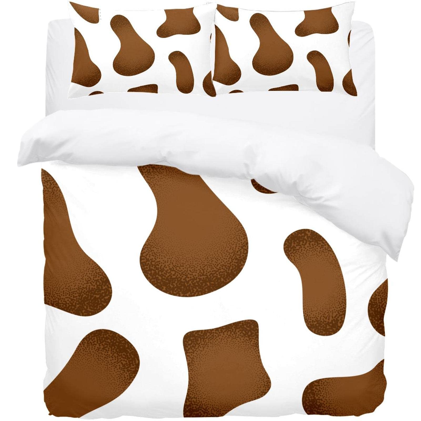 Housse de couette douce motif peau de vache et 2 taies d'oreiller confort