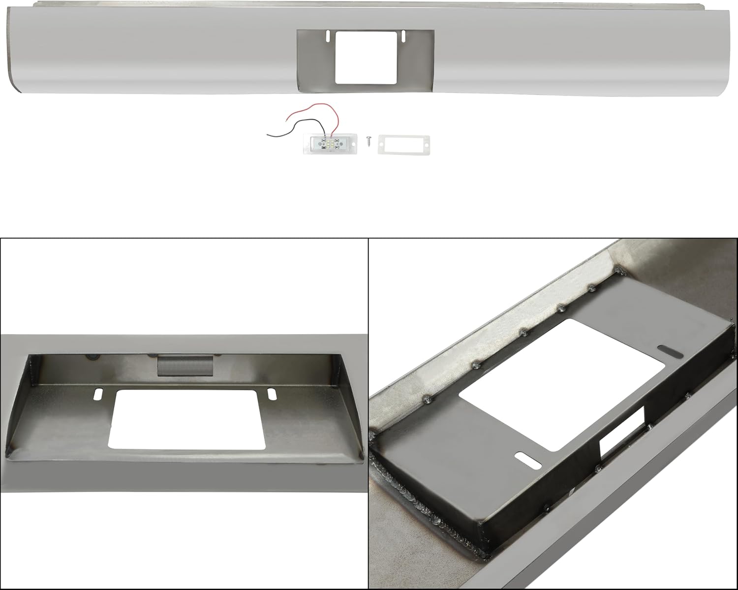 ALMULOO Steel Rear Roll Pan Compatible with 1972-1993 Dodge D100 150 250 Fleet Side Trucks w/LED Lights Rollpan