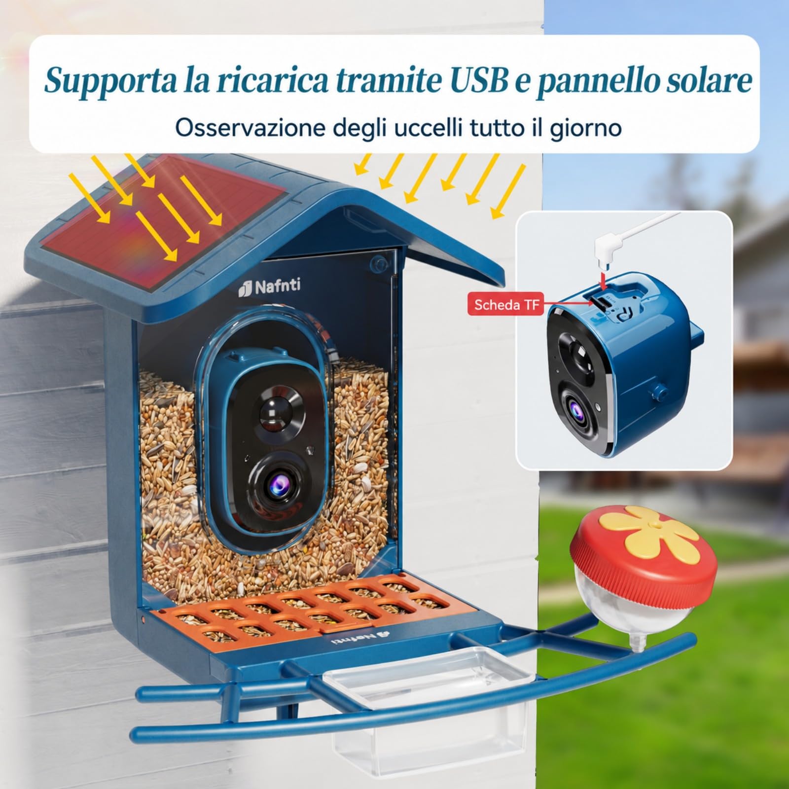 Mangiatoia per Uccelli con Videocamera, Cattura Foto/Video di Uccelli Auto, 2K HD AI Identify Birds, 2.4GHz/5GHz, Regalo per Amanti Degli Uccelli