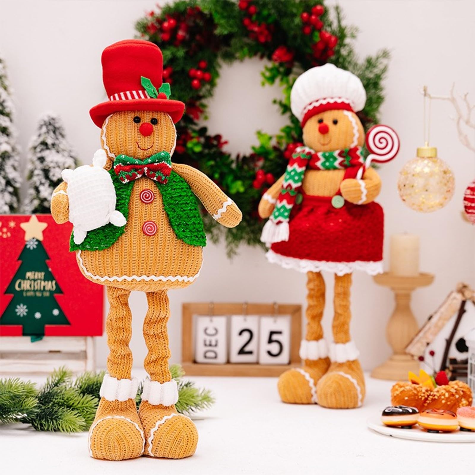 Par de gnomos de peluche con diseño de pan de jengibre navideño, para festivales, decoración del hogar, decoración de temporada para el hogar