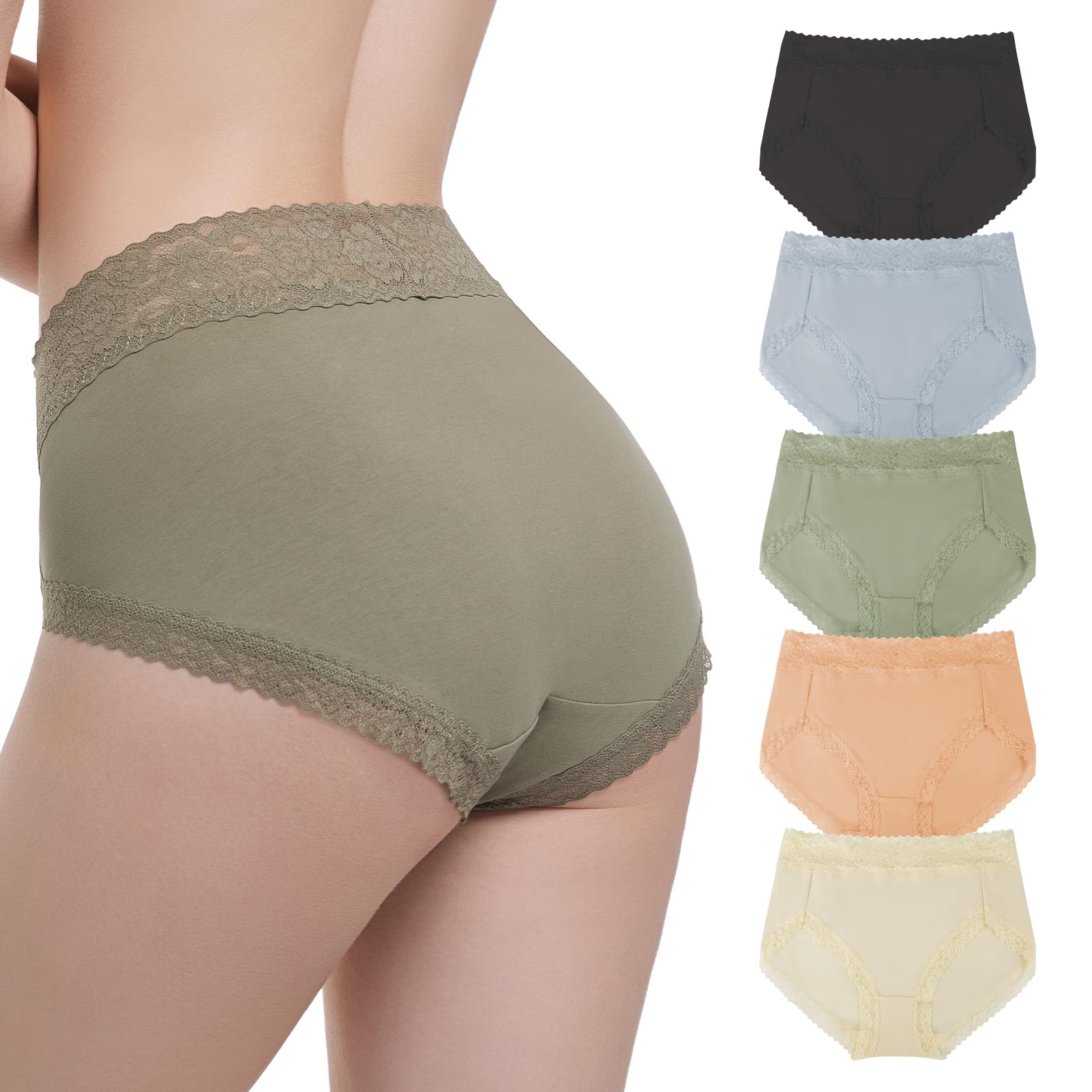 Womens Underwear Cotton Lace Underwear for women Ladies Lace Trim panties Comft Briefs Pack