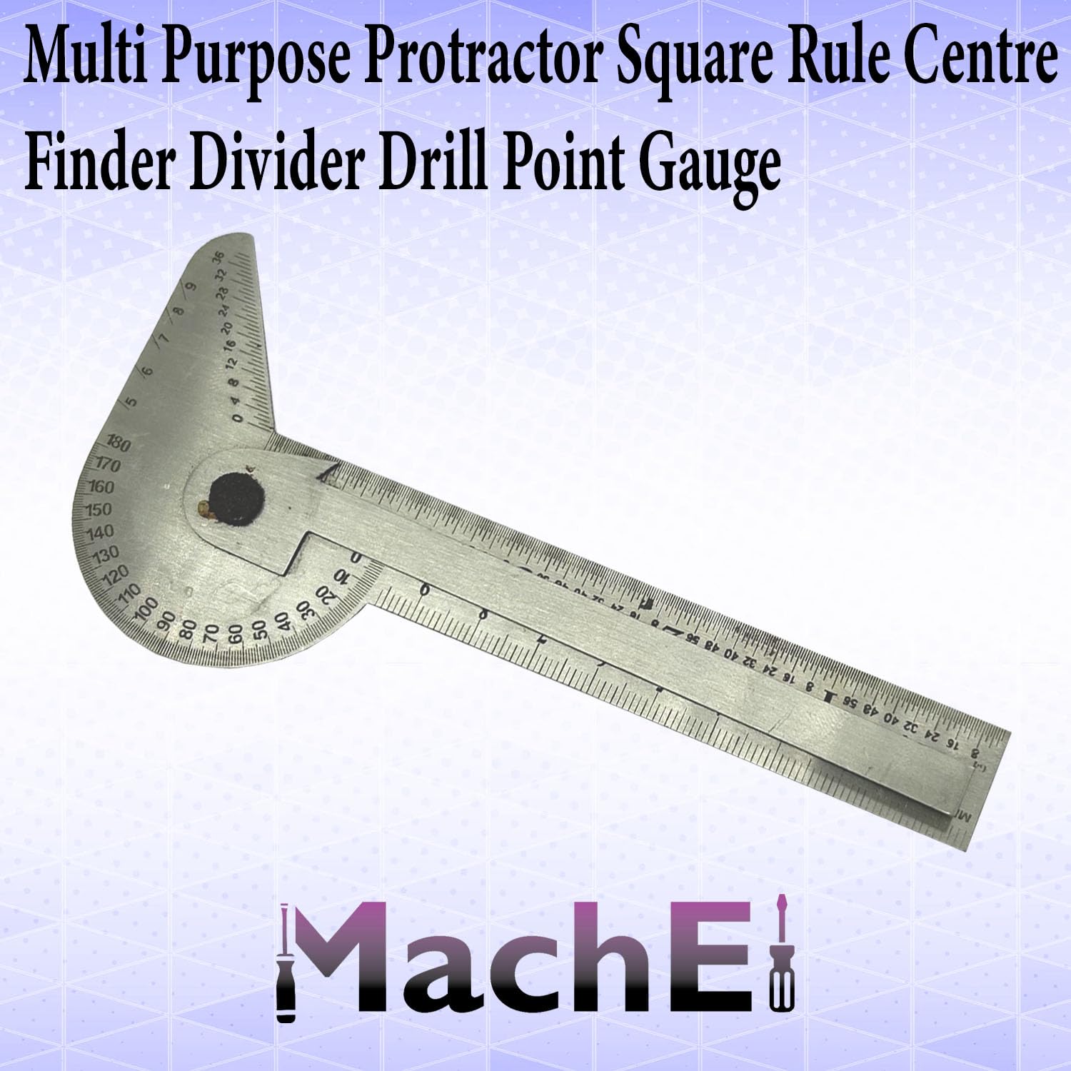 MachEl Multi-Purpose Protractor Square Rule Centre Finder Divider Drill Point Gauge - Image 2