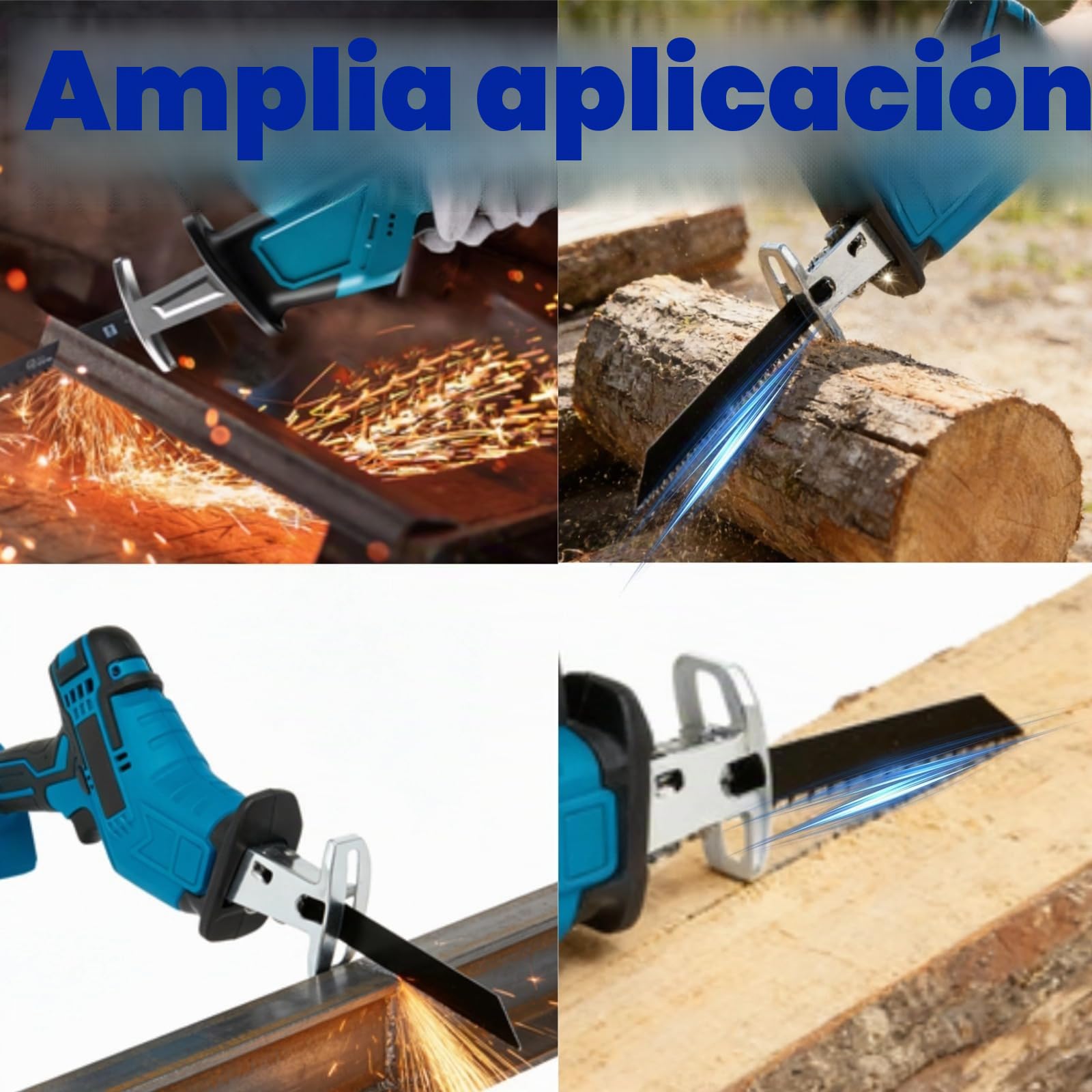 Eléctrica Sierra Sable Inalámbrica 21V con 2 Baterías Cargador 4 Hojas de Sierra, Motor Sin Escobillas con Luz LED, Sierra Alternativa de Velocidad Variable para Metal, Madera, Tubos de PVC y Corte