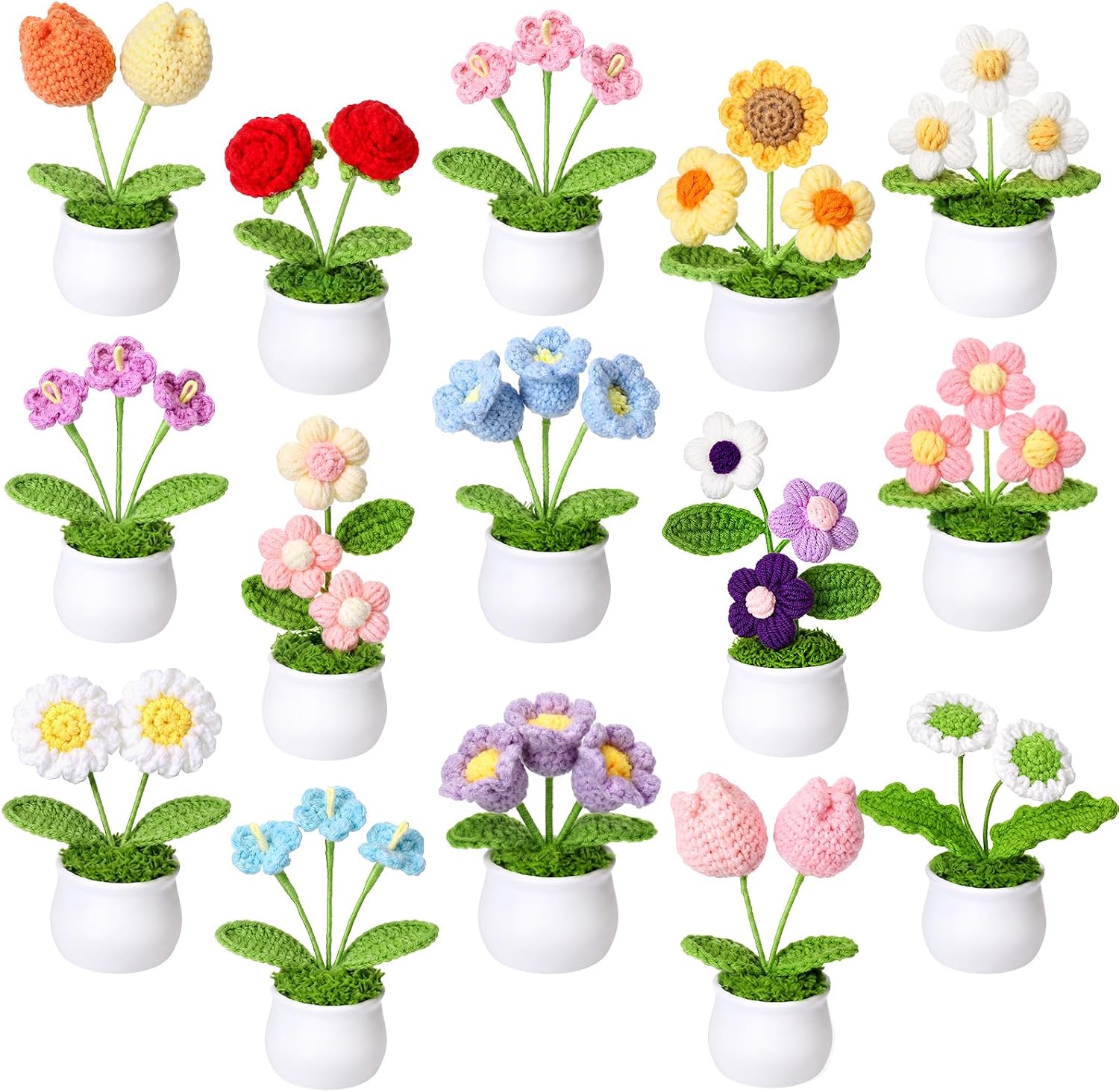 Hotop 15 Pcs Crochet Flower Pot Bulk Thank You Gifts Handmade Mini Floral