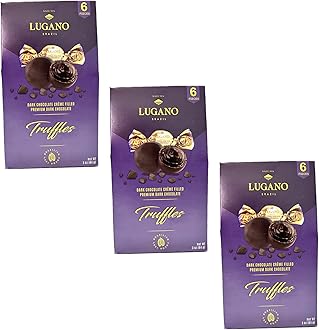 Lugano Truffles Premium Dark Chocolate Filled with Dark Chocolate Creme - Pack of 3-100% Brazilian Cocoa - Tasty for the Whole Family