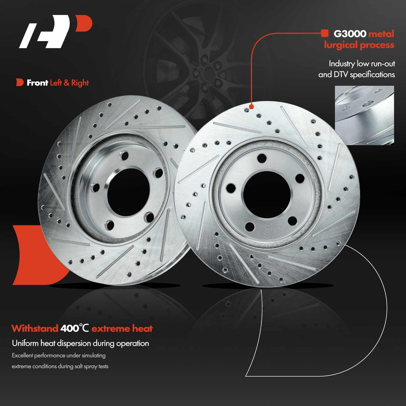 A-Premium Front Drilled And Slotted Disc Brake Rotors Set Compatible With Dodge Caravan 2001-2007, Grand Caravan 2001-2007 & Chrysler Town & Country 2001-2007, Voyager 2003, Replace# S-53004
