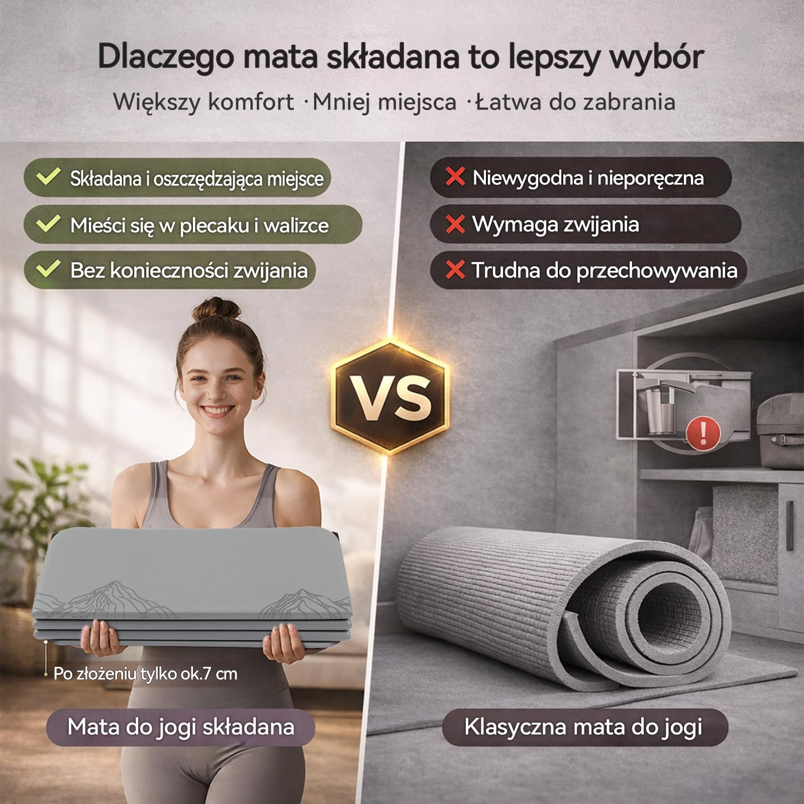FunLife Mata do jogi XXL 190 × 66 cm – 10 mm składana mata do fitnessu | Bardzo gruba i antypoślizgowa. Idealny do jogi, pilatesu, gimnastyki oraz treningu w domu, w studiu lub na świeżym powietrzu.