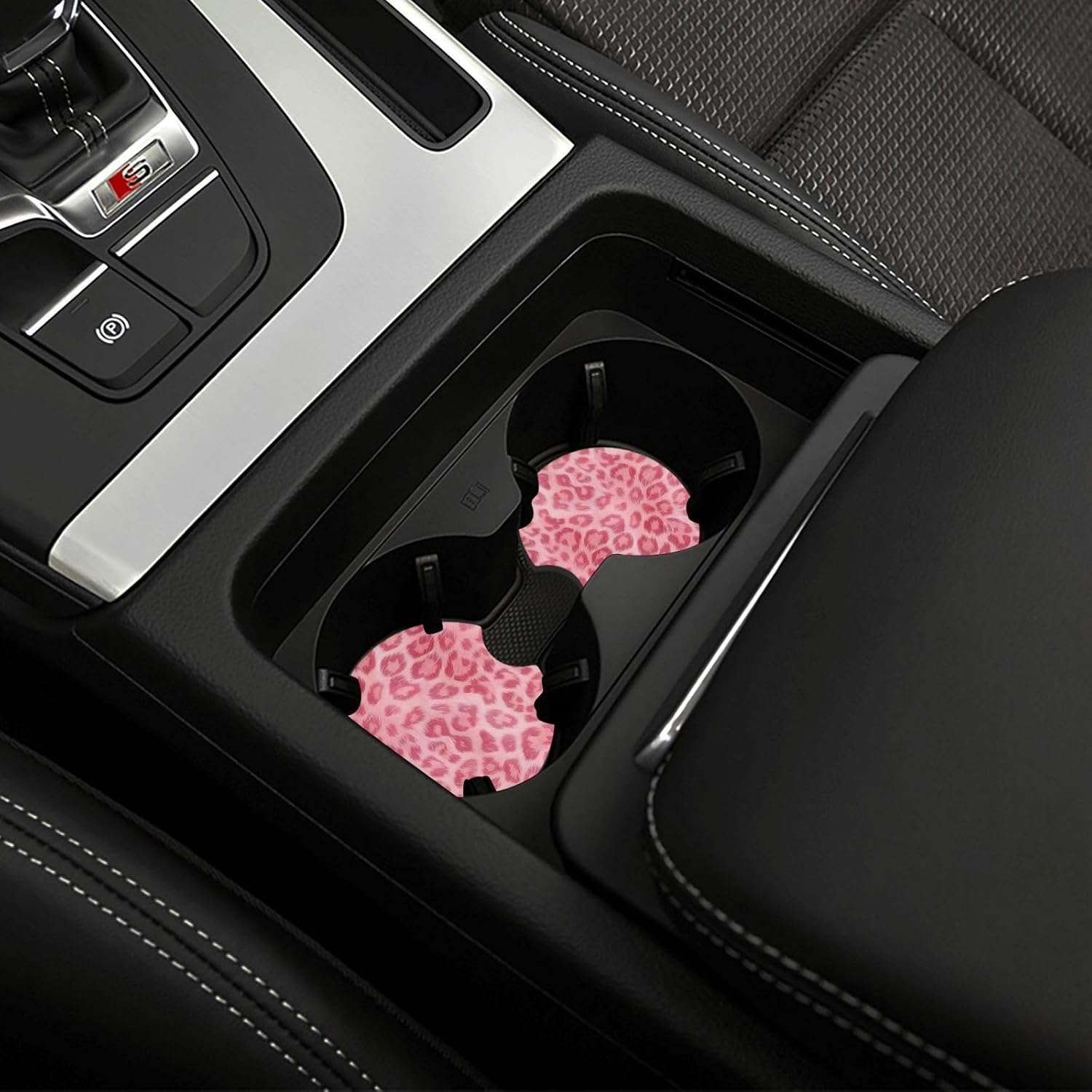 Pink Leopard Steering Wheel Cover - Pink Leopard Steering Wheel Protector Neoprene 15Inch Car Accessories 2 Pcs Car Coasters for Women Men