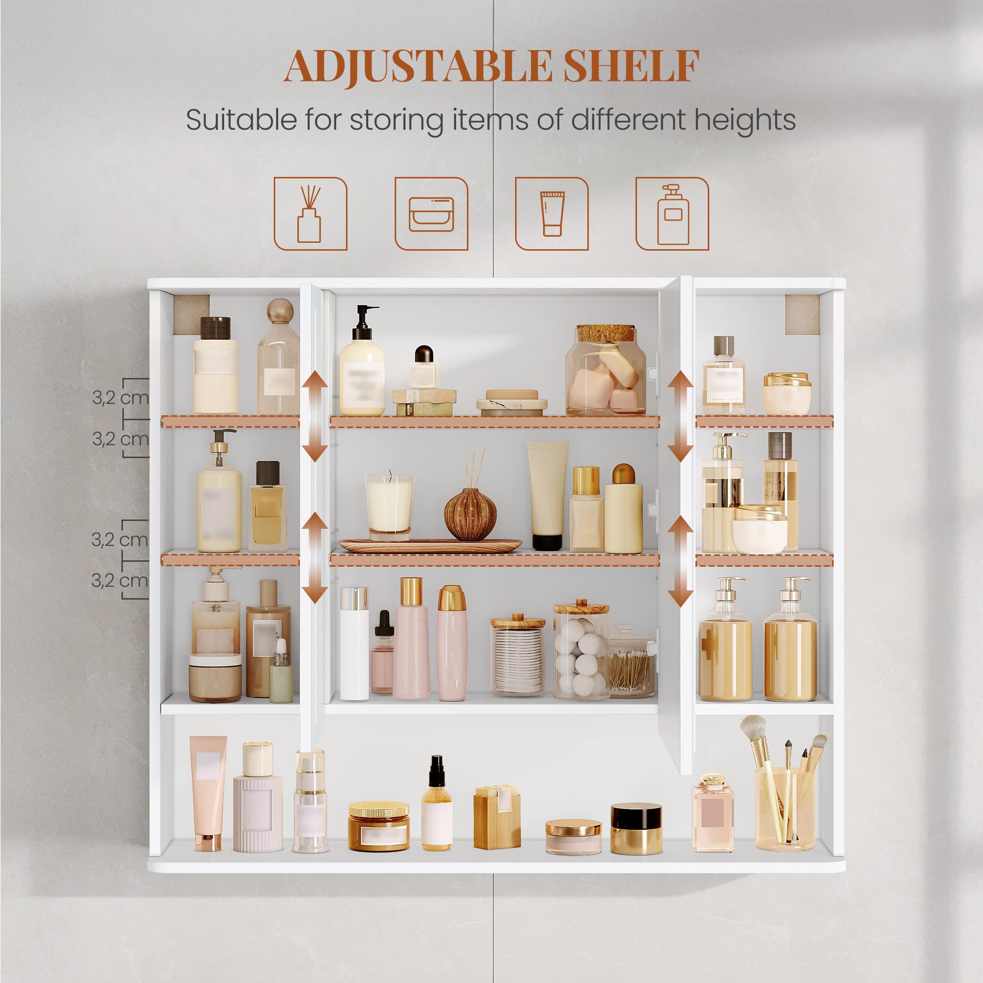 Hzuaneri Armario de Baño con LED, 3 Color, 3 Puertas, 21 x 90 x 76 cm | Iluminación LED Superior e Inferior, Mueble Baño con Estantes Ajustables, 5490103XEU