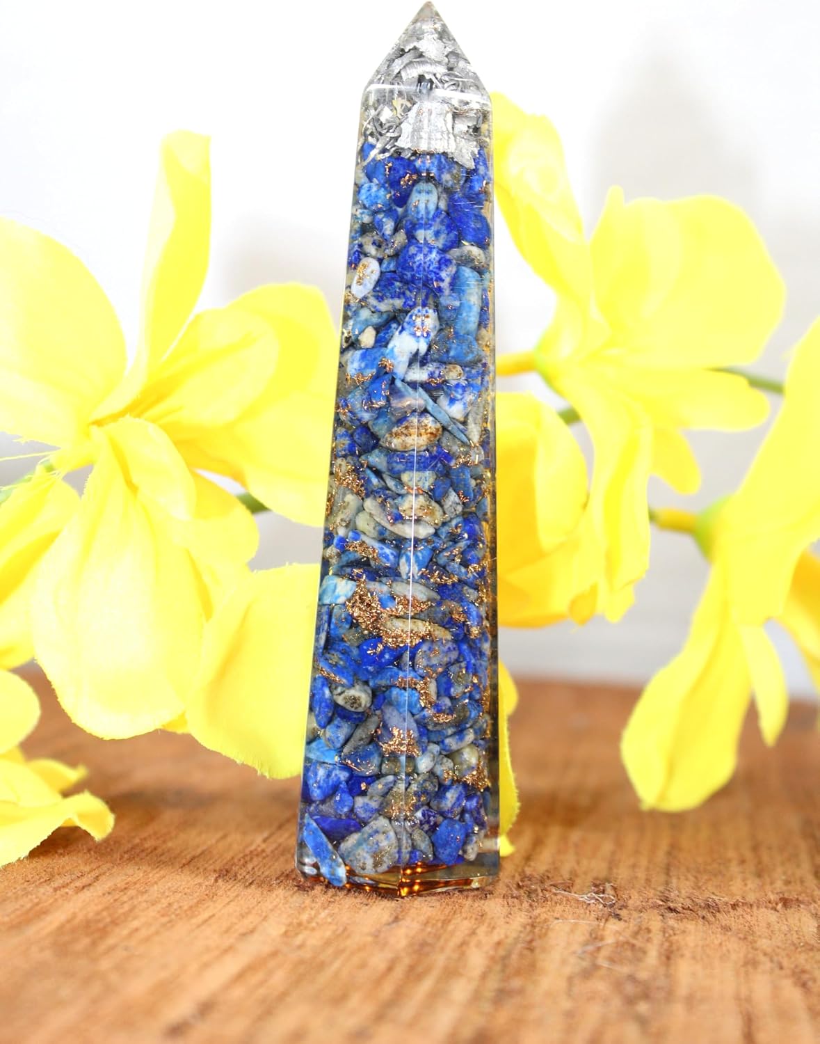 Jet Healing Crystal Wand Orgonite Crystal Points - Reiki Supplies - Spiritual Gifts for Reiki Healing and Crystal Grid (Lapis Orgone Obelisk)