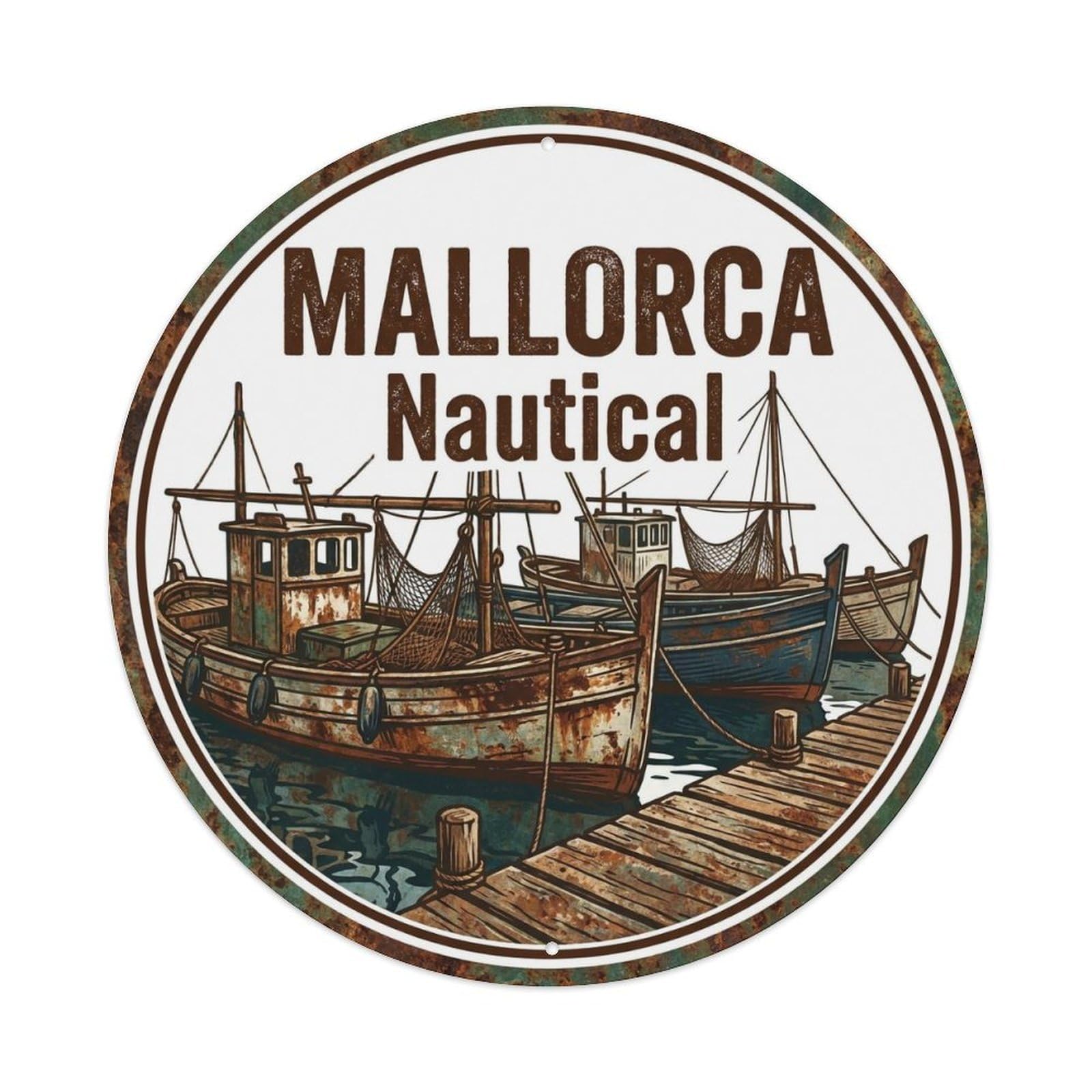 Vintage Travel Mallorca Spain Fishing Metal Tin Sign