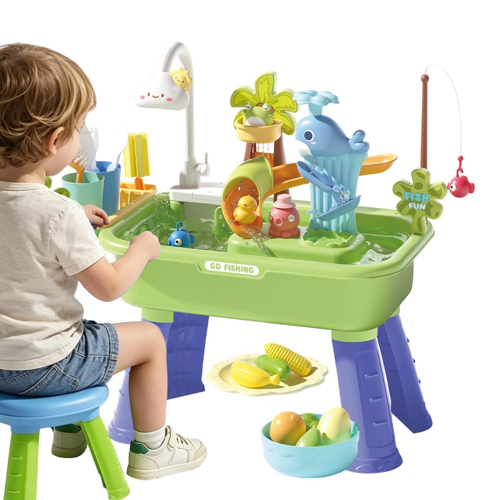 Mesa de agua al aire libre: juego de actividades sensoriales para niños, mesa de para juegos de aguas de verano para niños pequeños en edad preescolar, estación de agua de aprendizaje educativ