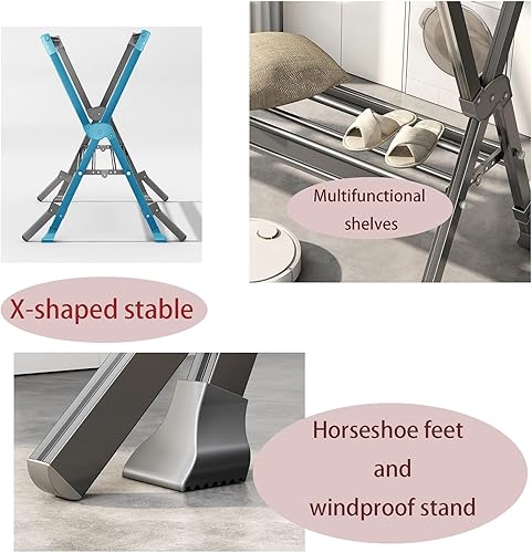 Miniatura 4 de RIFWOVE Adjustable High Capacity Laundry Rack Drying Rack Clothing, Laundry Clothes Drying Rack Stand Folding Drying Rack for Indoor Outdoor Use