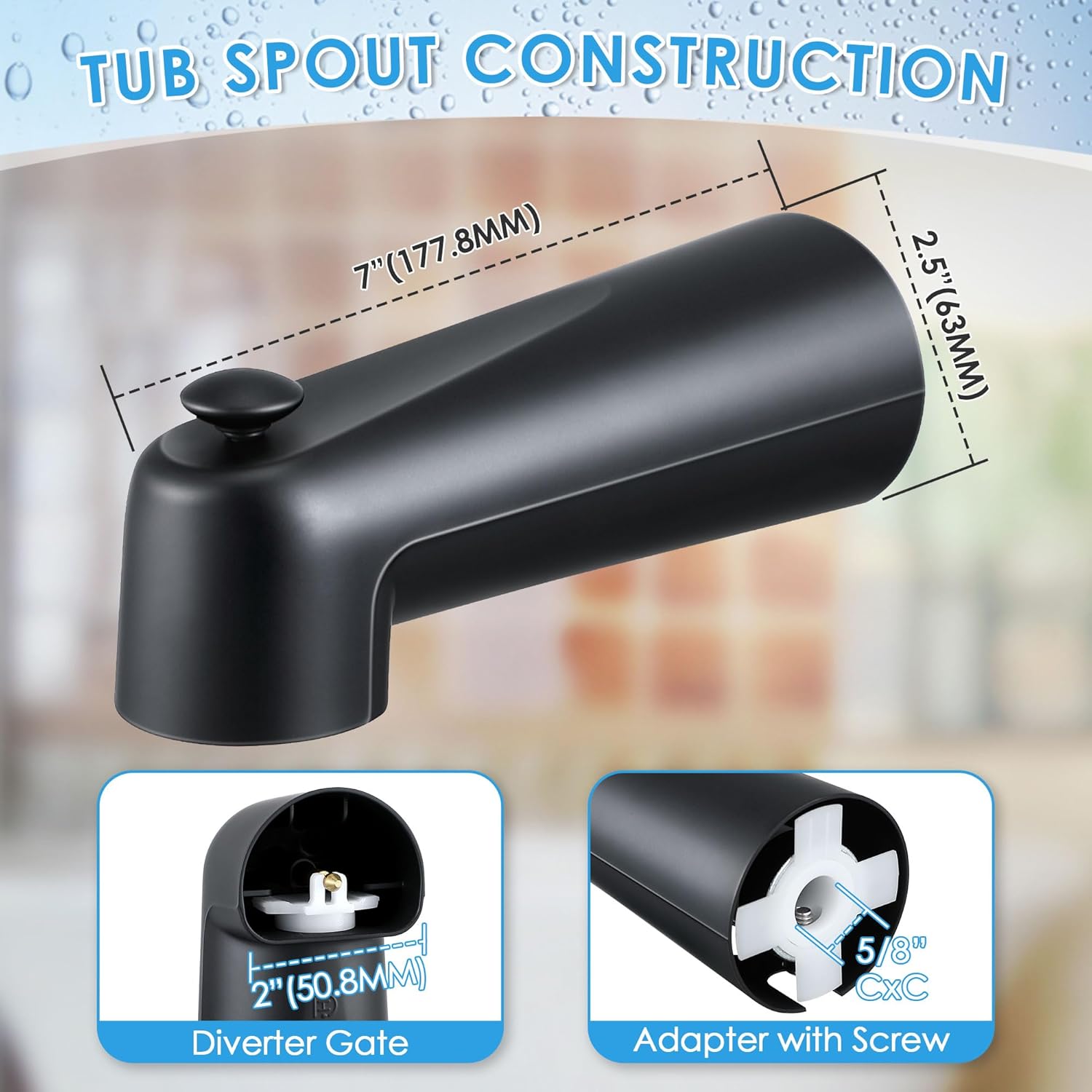 Matte Black Modern Wall Mounted Tub Spout with Diverter