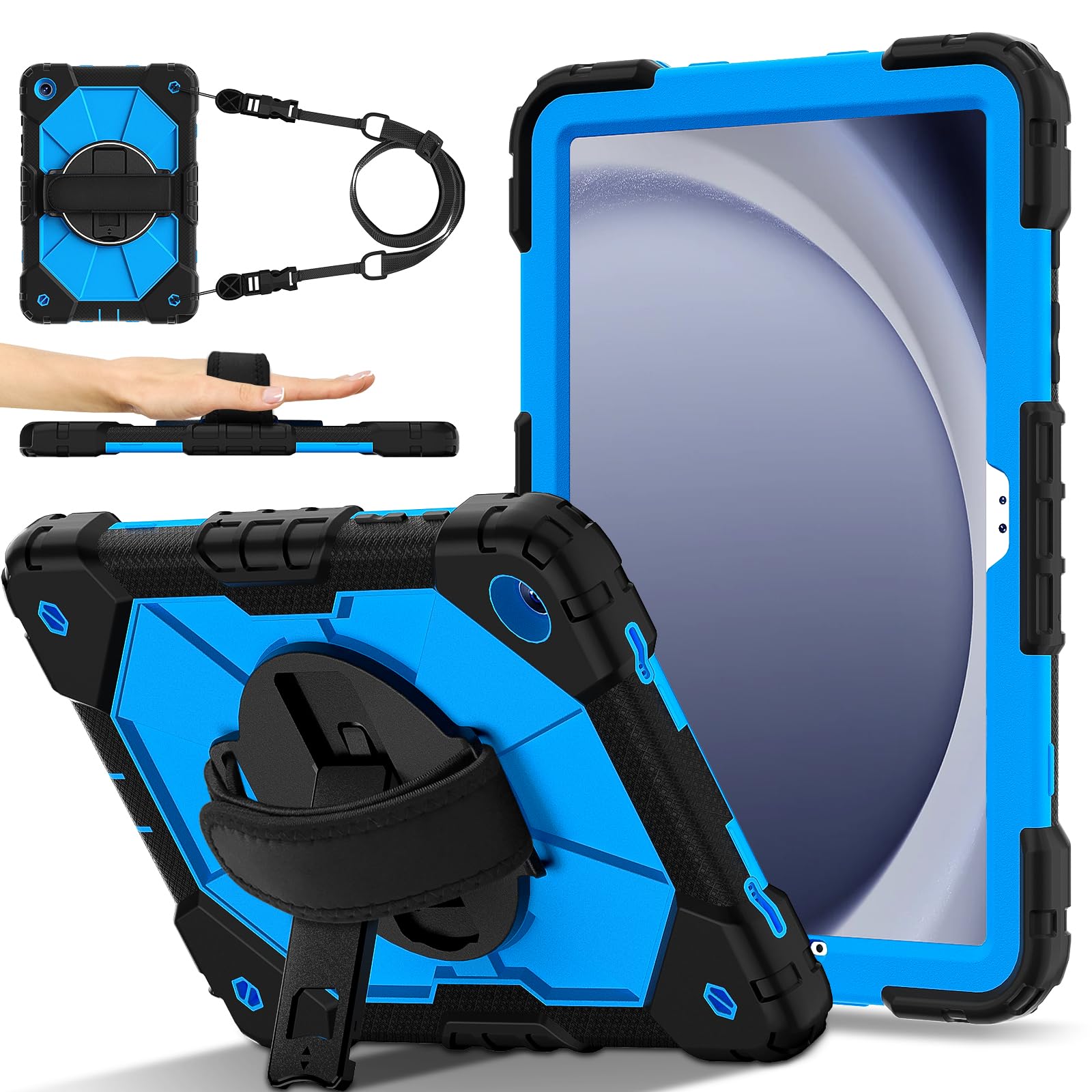 Coque Samsung Galaxy Tab A11 Plus antichoc noire et bleue avec béquille - 8