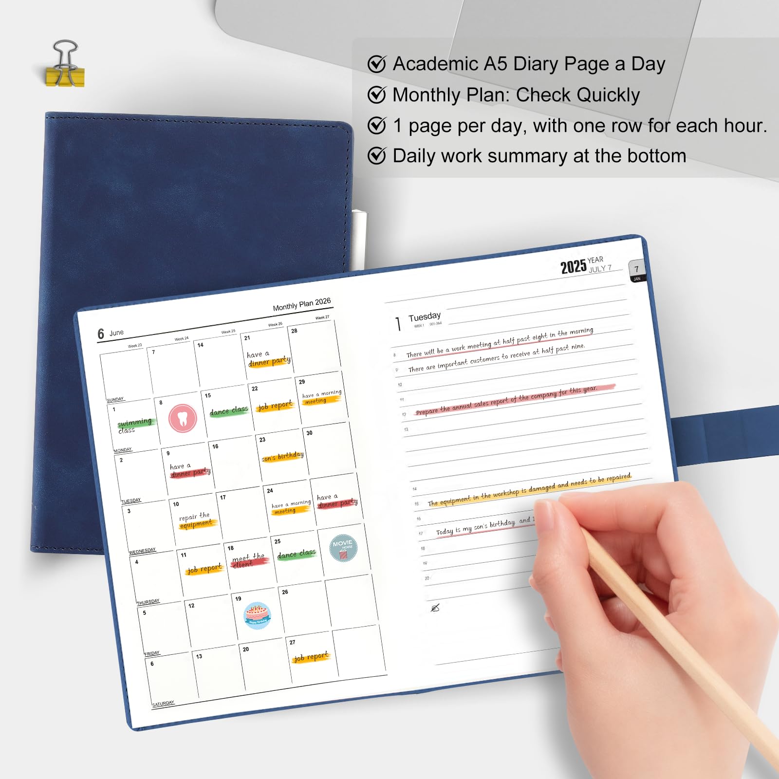 Mid Year Academic Planner With Pen 2025-2026 A5 Page-a-Day Mid Year ...