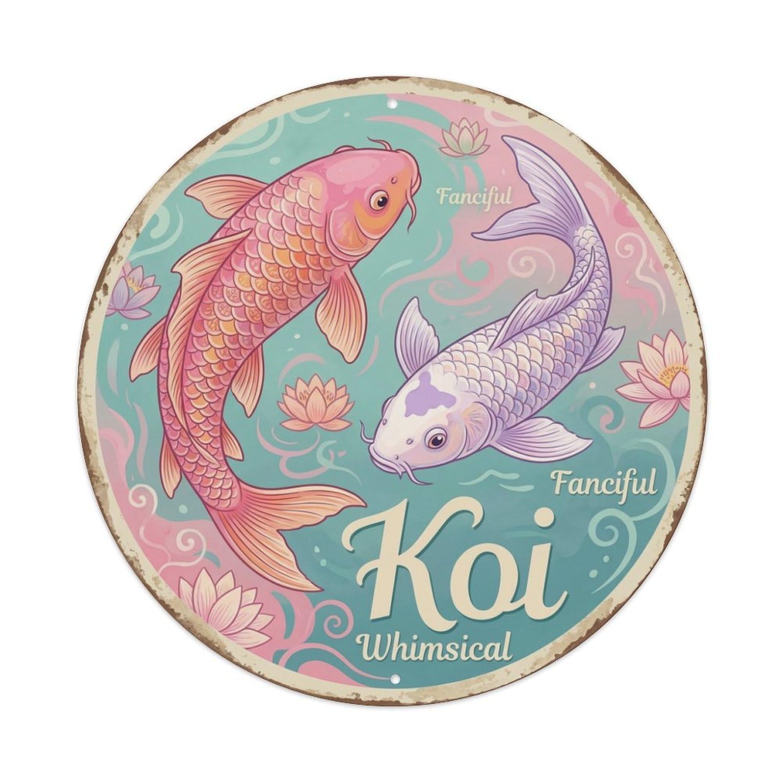 Metal Tin Sign Koi Fish Whimsical Retro Japan Wall Art