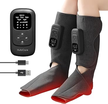 HuBDIC HubiCare Cordless Calf and Feet Massager with Heat and Air Compression for Circulation and Pain Relief, 5 Modes with 5 Intensities, Reduce Swelling, Muscles Relaxation Device Black