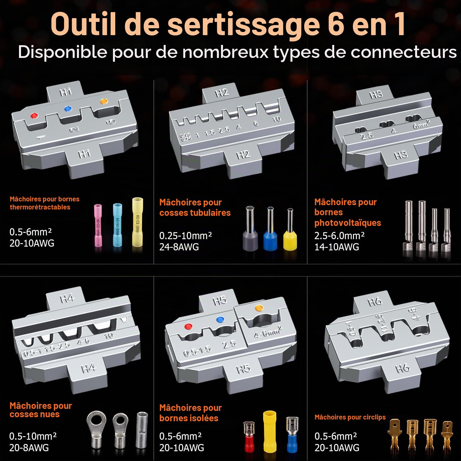 Preciva Kit de Pince à Sertir en Coffret avec 395 Cosses, Pince à Sertir à Cliquet 6 Mâchoires Interchangeables, Jeu d'Outils de Sertissage pour Travaux Électriques Domestiques, Automobiles