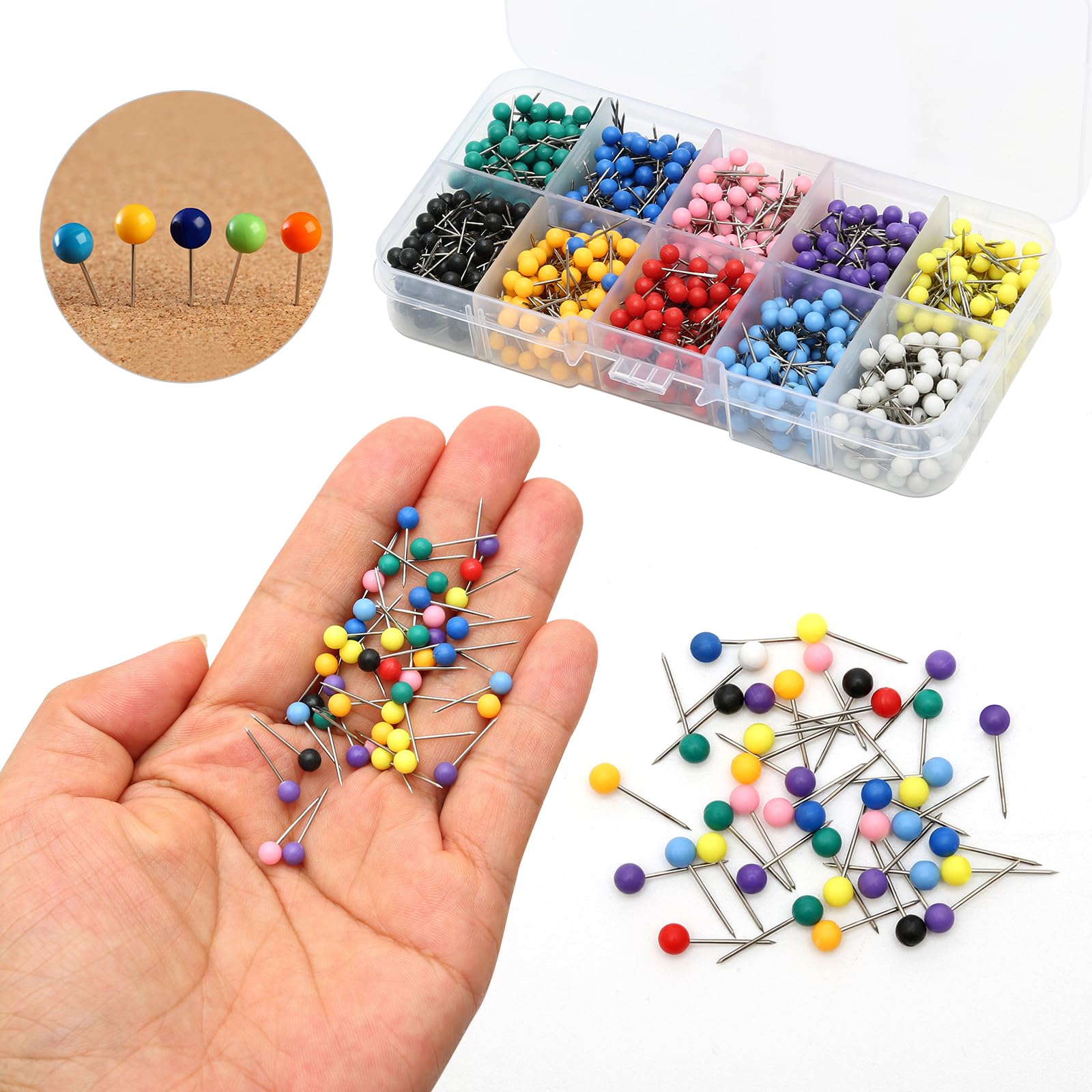 500 Puntine Da Disegno Colorate - Testa 4mm, Acciaio Inox, Per Mappe, Lavagne, Bacheche, Multicolore