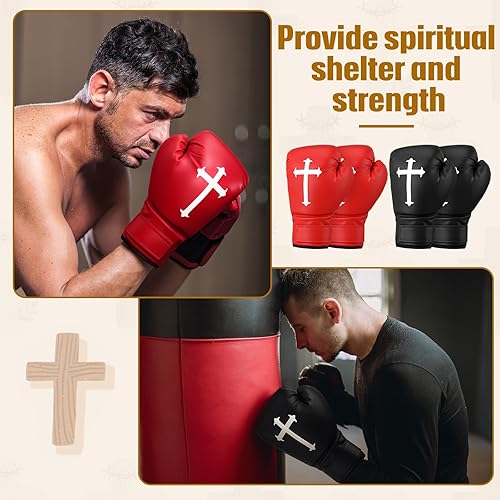 Miniatura 4 de 2 pares de guantes de boxeo cristianos de 12 onzas para hombres y mujeres, guantes de boxeo religiosos cruzados para principiantes y niños, guantes