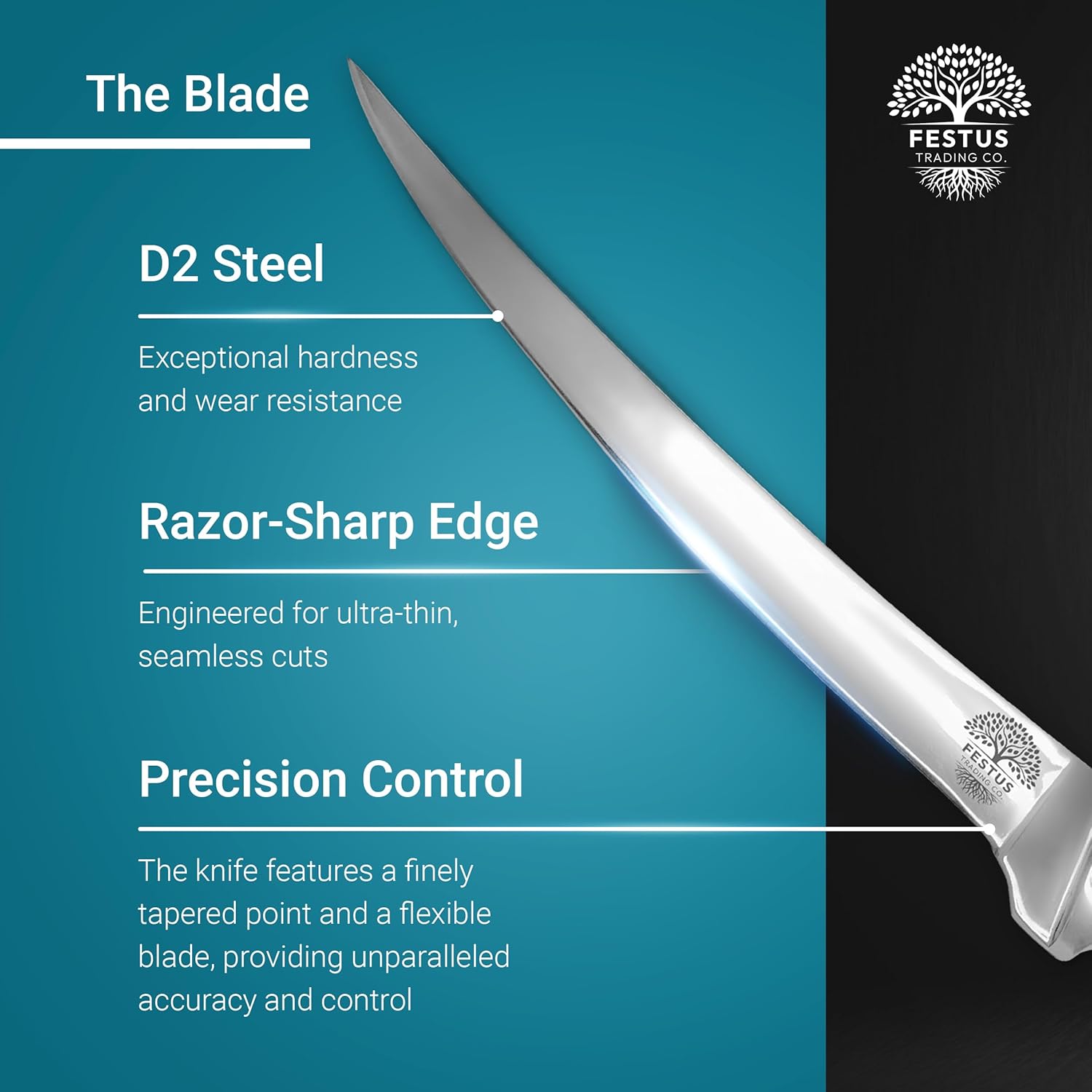 Filet Knife - 6-inch Japanese Boning Knife | Hard D2 Steel Alloy Fish Fillet Knife | Professional Chef Poultry Knife | Sharp Blade with Ergonomic Wood and Epoxy Resin Handle