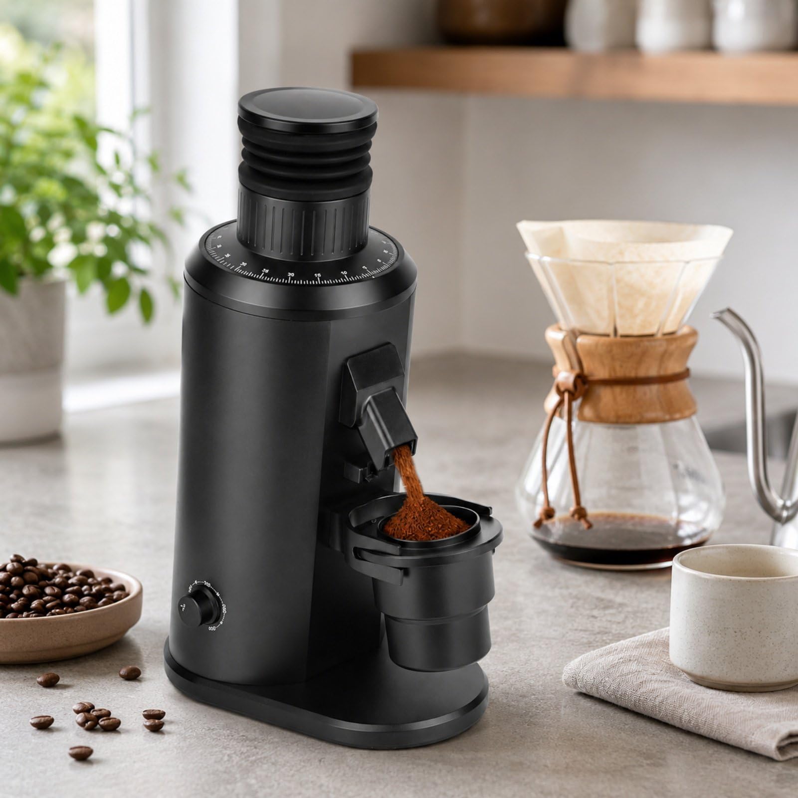 Molinillo Espresso Profesional, Grinder de Café con Muelas Planas INOX 80mm, Motor 550W, Ajuste 0-100, Compatible con Portafiltro 58mm, Diseño Antiestático Black