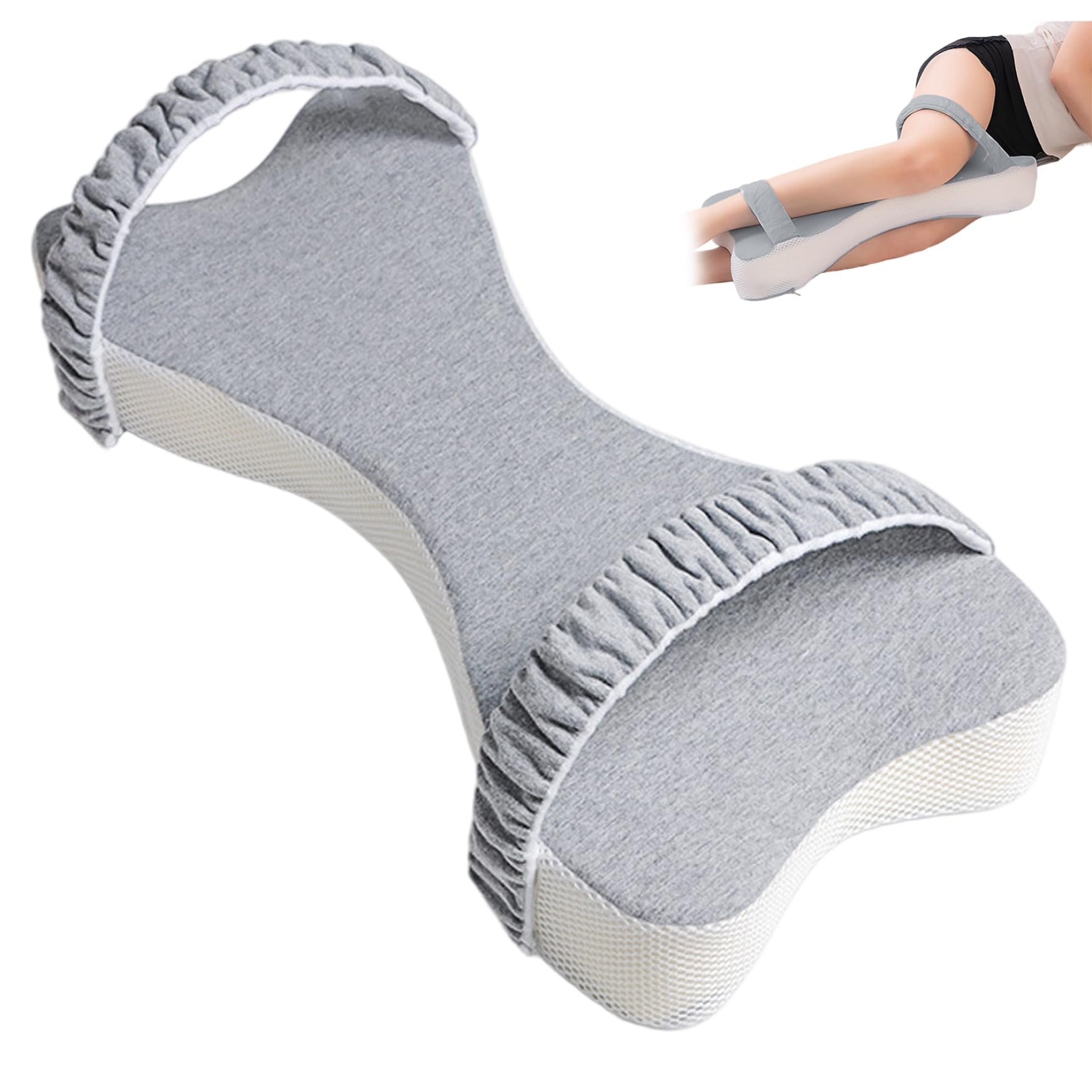 Bemonew Leg Pillow for Side Sleeping, Cozy Memory Foam Leg Alignment Pillow with Strap, 9.1x21x3.1 Sciatica Pain Relief Knee Cushion for Sleeping Resting, Grey