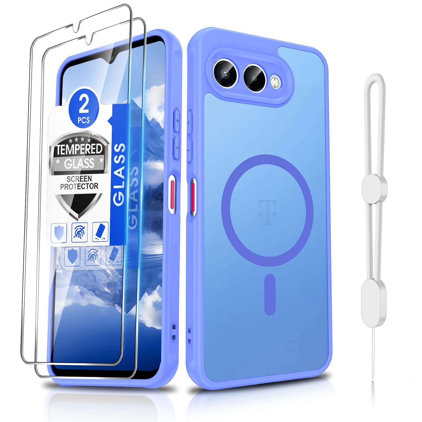 Dizn Compatible for T-Mobile Revvl 8 Case,[Not Fit Revvl 8 Pro],Compatible with MagSafe,with Tempered Glass Screen Protector,Matte Translucent &amp; Military-Grade Magnetic Protective for Revvl8,Sky Blue