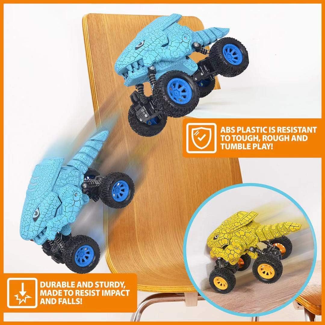 Chuchik Dinosaurs Pull Back Car Toy - New Model Dinosaur Toys Vehicles for Kids and Toddlers - Dino Cars are a for Boys and Girls 3 4 5 6 Year Old (Yellow-Blue)