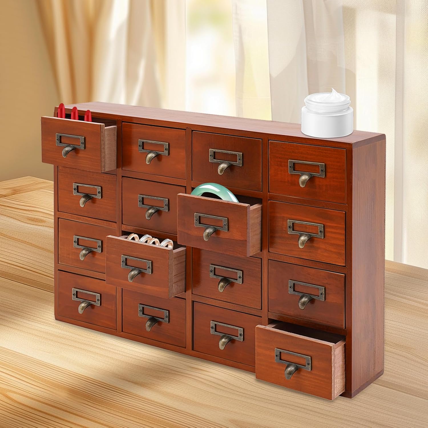 Antique Apothecary Cabinet with 16 Drawers Wood Box Desk Drawer Organizer Box